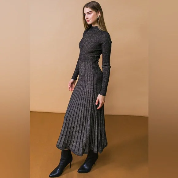 Black Metallic Knit Sweater Dress - Picture 2 of 5